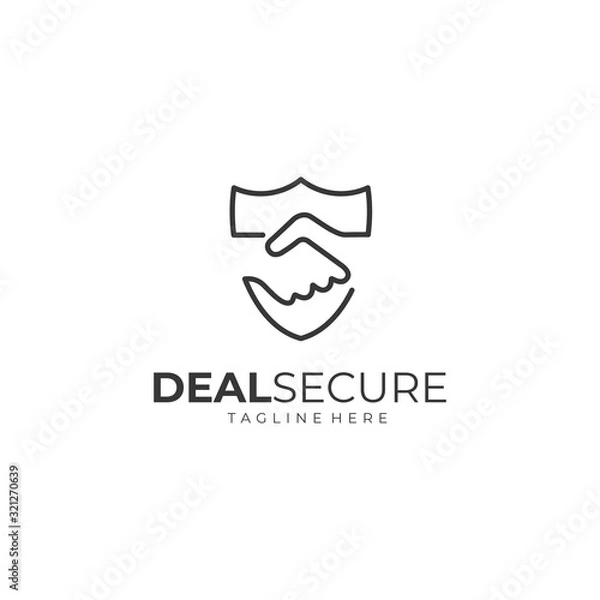 Fototapeta deal secure logo design. a handshake and a shield vector illustration for business company graphic template