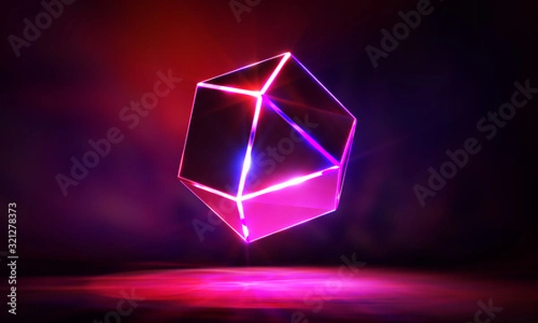 Fototapeta 3d render, glowing lines, neon lights, abstract background, cube cage, ultraviolet, infrared, spectrum vibrant colors, laser show