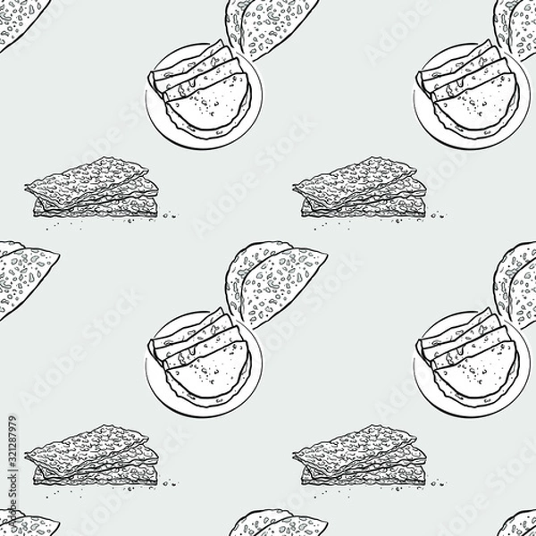 Fototapeta Flatbrød seamless pattern greyscale drawing