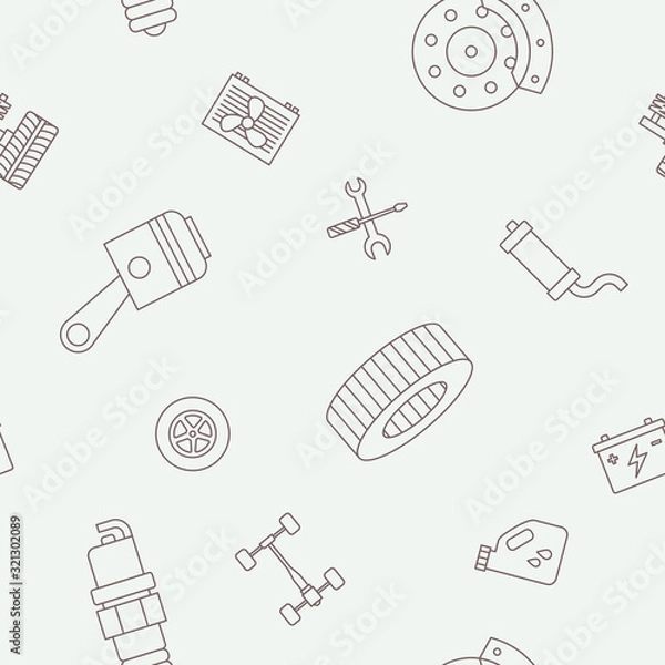 Fototapeta Car repair background - Vector seamless pattern of spare vehicle parts for graphic design