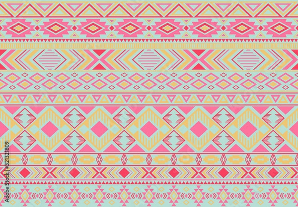 Fototapeta Boho pattern tribal ethnic motifs geometric seamless vector background. Rich indonesian tribal motifs clothing fabric textile print traditional design with triangle and rhombus shapes.