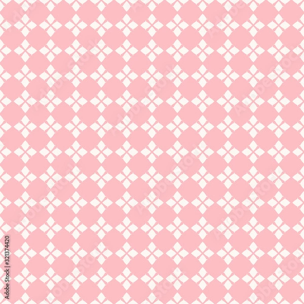 Fototapeta Cute vector geometric seamless pattern. Traditional floral ornament. Texture with small rhombuses, flower silhouettes, diamond shapes. Pink and white colors. Repeatable background for decor, textile 