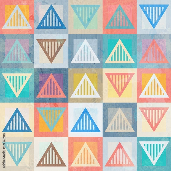 Fototapeta colored triangle seamless pattern with grunge effect