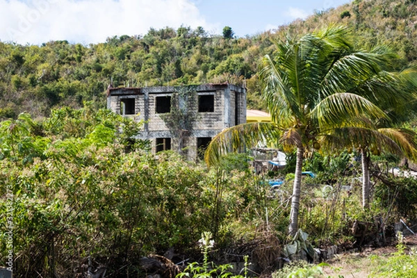 Fototapeta Remains of a building after Hurricane Irma struck Tortola, BVI. Ruins are left all over the island.
