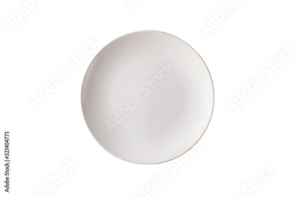Fototapeta Empty white plate isolated on white background. Top view