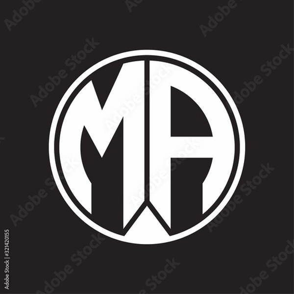 Fototapeta MA Logo monogram circle with piece ribbon style on black background