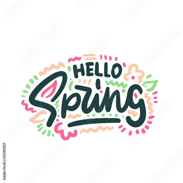 Fototapeta Witaj wiosno. Ręcznie rysowane pędzel do kaligrafii i piór. Projekt karty świątecznej i zaproszenia na sezonowe wiosenne wakacje