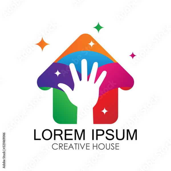 Obraz colorful creative home logos with hand silhouettes that illustrate creativity, for a company logo or symbol