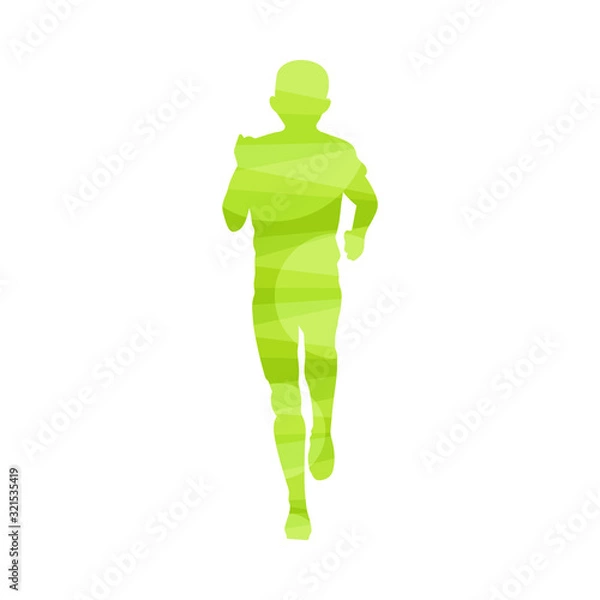 Fototapeta Front view silhouette of marathon runner - light green outline