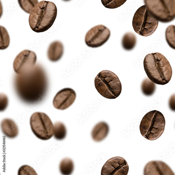 Fototapeta Roasted coffee beans seamless pattern or falling