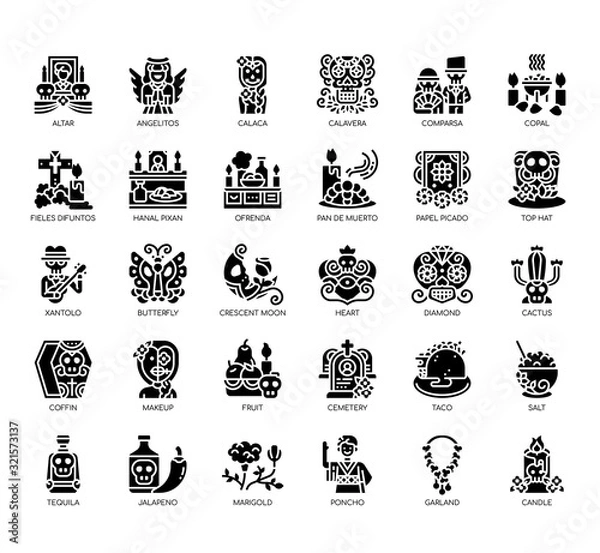Fototapeta Set of day of the dead thin line and pixel perfect icons for any web and app project.