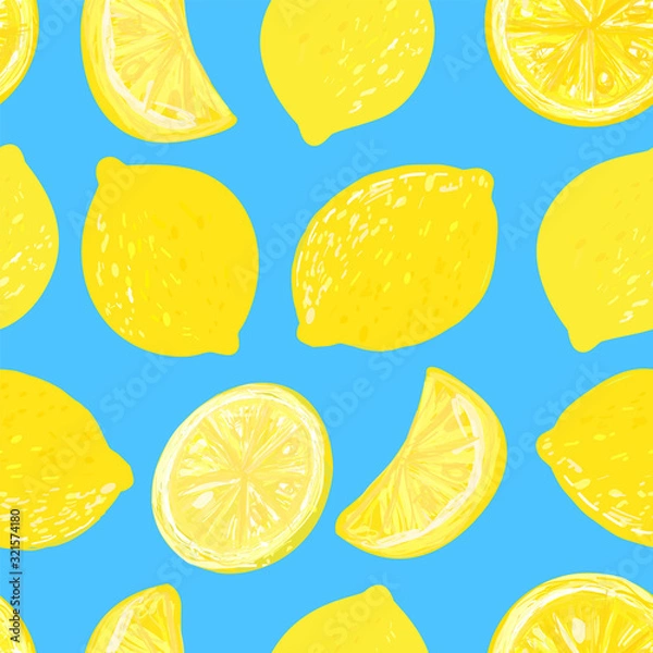 Fototapeta Lemon fruit print, citrus background. 