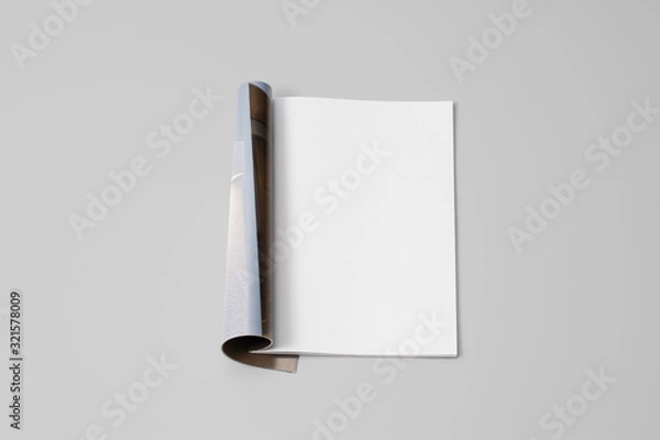 Fototapeta Mock-up magazine, newspaper or catalog on gray background. Blank page