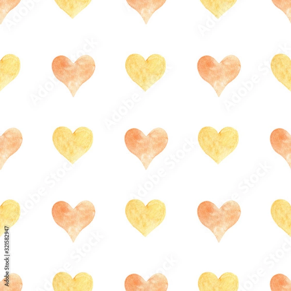 Fototapeta Seamless pattern with orange hearts. Hand drawn raster illustration.