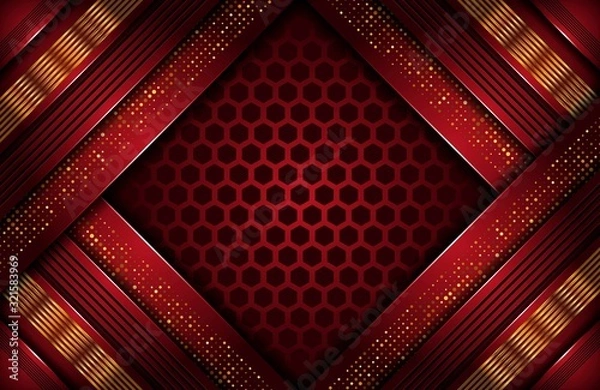 Fototapeta Abstract dark red luxury background with golden line