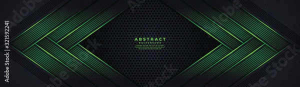 Fototapeta abstract dark hexagon carbon fiber background with green luminous lines