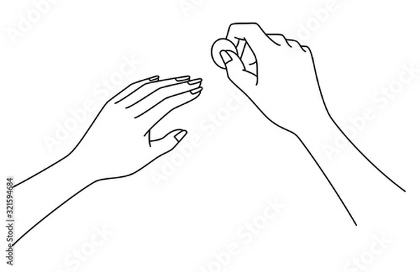 Obraz  コインで削る女性の手元