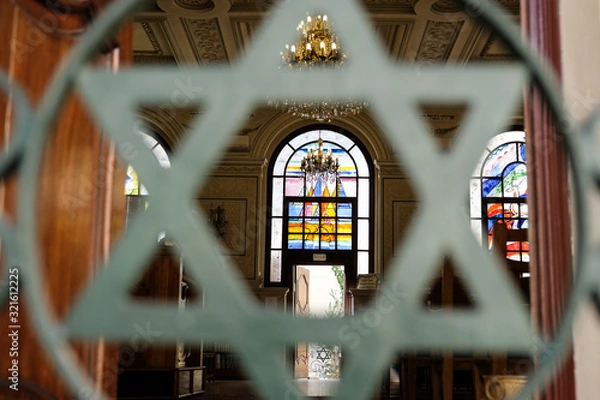 Obraz Art interior in Moroccan synagogue of Casablanca.
