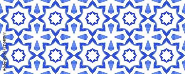 Obraz Islamic  ornament pattern design use for fashion design, decor, scrapbooking, fabric, ceramic, napkin print. Traditional Arabian style, blue  geometry of vintage mosaic .