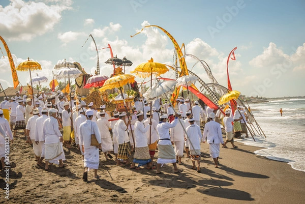 Fototapeta Sanur beach melasti ceremony 2015-03-18, Melasti is a Hindu Balinese purification ceremony and ritual, which according to Balinese calendar is held several days prior to the Nyepi holy day
