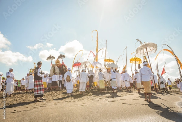 Fototapeta Sanur beach melasti ceremony 2015-03-18, Melasti is a Hindu Balinese purification ceremony and ritual, which according to Balinese calendar is held several days prior to the Nyepi holy day