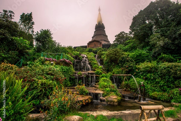 Fototapeta Background view of close-up tourist attractions,Landmark in Chiang Mai, near Doi Inthanon(Pra Mahatat Noppamethanedon and Pra Mahatat Nopphonphusiri),Thailand.
