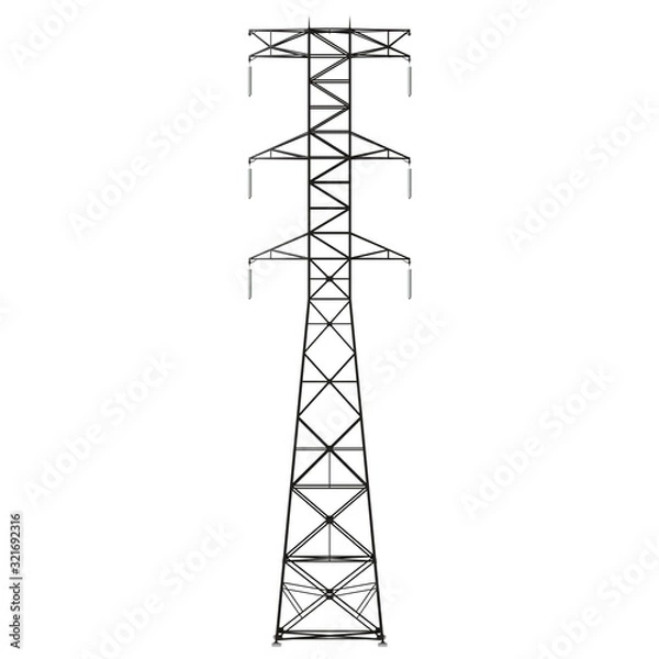 Fototapeta A high-voltage power line tower on a white background. Isolate.