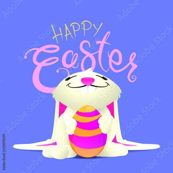 Obraz smiling easter rabbit holding a decorated egg