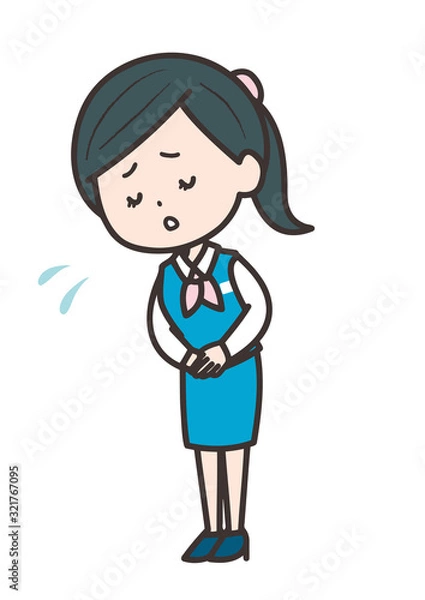 Fototapeta 謝罪をするビジネス女性　ポーズ　イラスト