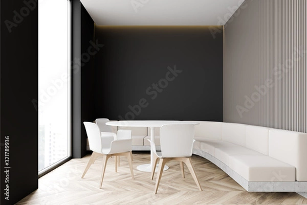 Fototapeta Cozy black and gray restaurant with sofa