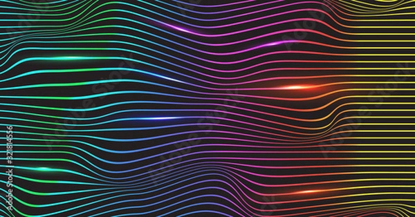 Fototapeta neon shine digital wave line colorful light dark setting