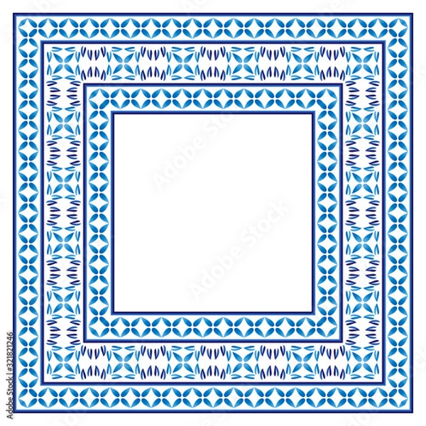 Fototapeta Ceramic tile border pattern. Islamic, indian, arabic motifs. Damask border seamless pattern. Porcelain ethnic bohemian background.