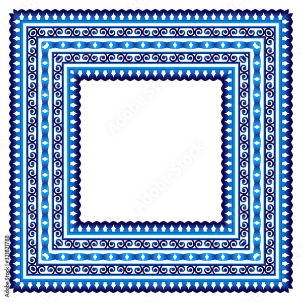 Fototapeta Ceramic tile border pattern. Islamic, indian, arabic motifs. Damask border seamless pattern. Porcelain ethnic bohemian background.