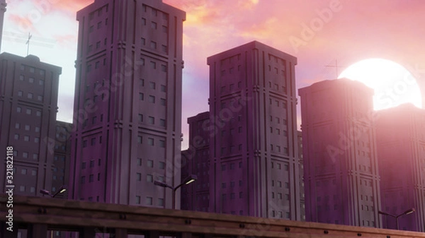 Obraz skyscrapers at sunset background illustration 3d render
