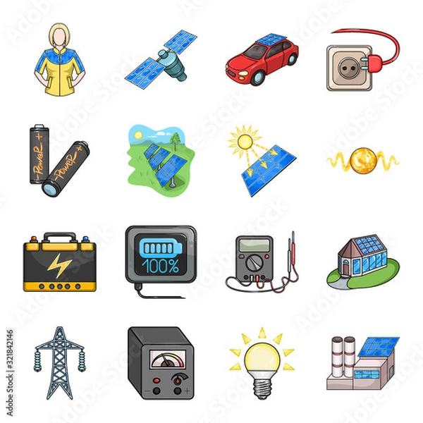 Fototapeta Solar energy vector illustration on white background .Isolated cartoon set icon eco technology.Vector cartoon set icon solar energy.