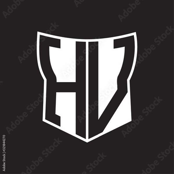Fototapeta HV Logo monogram with negative space abstract shield shape design template on black background