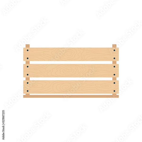 Fototapeta Vector illustration of realistic wooden box. Crate isolated on white background. Box for storage and transportation of food