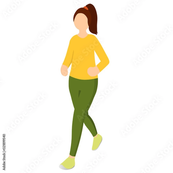Fototapeta Young girl runs. Vector illustration. Girl in a sports uniform on a run. Sports, healthy lifestyle. Flat cartoon character isolated on a white background.