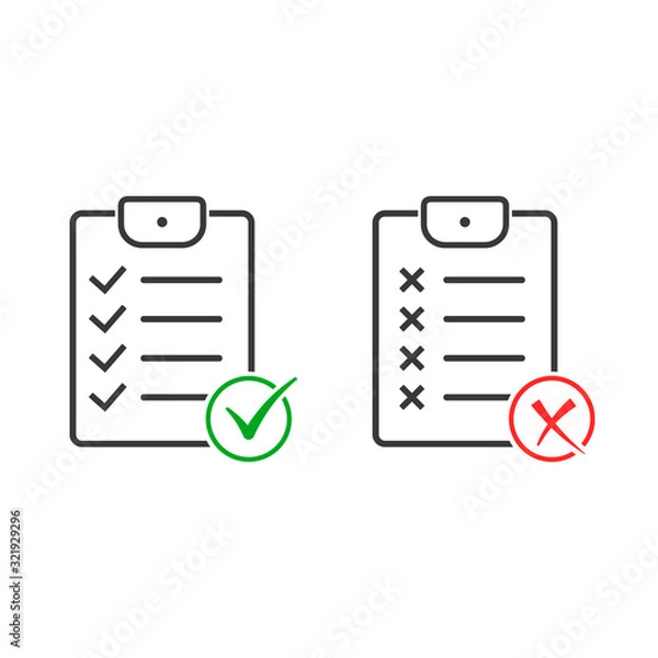 Fototapeta Clipboard with approved and rejected symbols. Checklist Isolated vector illustration