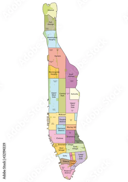 Obraz Mapa Nowego Jorku - dzielnice Manhattanu