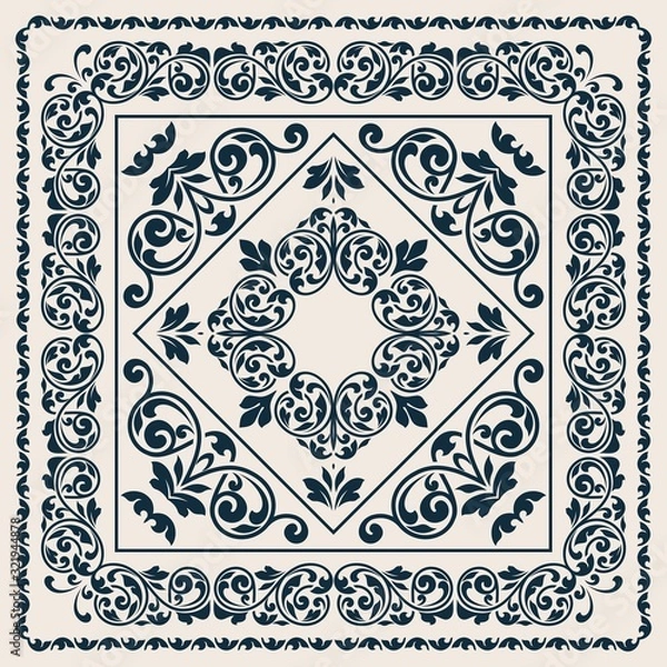 Fototapeta Square frame set template. Bandana with vintage ornament