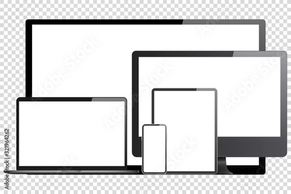 Fototapeta Computer tv laptop mobile set vector illustration