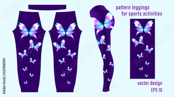 Obraz Gradient butterflies different colors, pattern black leggings.