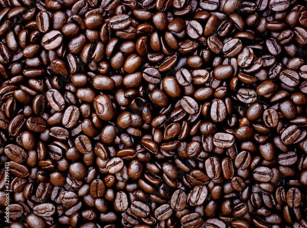 Fototapeta Coffee beans. Roasted coffee beans, can be used as a background. Coffee background close up.
