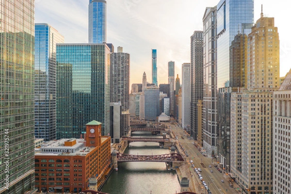 Obraz Panoramę anteny budynków w centrum Chicago