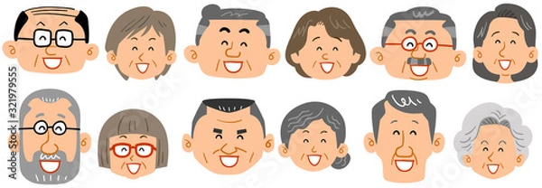 Obraz 6種類のシニア夫婦の表情 笑顔