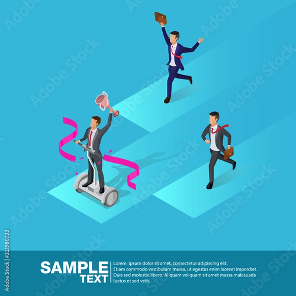 Fototapeta Future Business Leader Concept Finance Manager Business Man on gyro Scooter.Flat Isometric People Executive Manager Vector Investor trader Business future vision Individual success