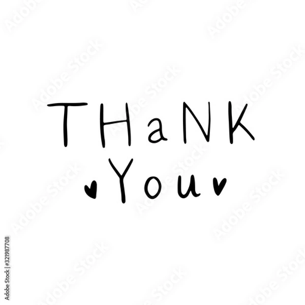 Fototapeta Thank you postcard. Hand drawn greeting card. Ink illustration. Modern brush calligraphy. Isolated on white background.