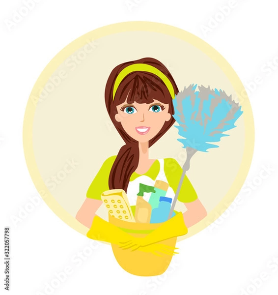 Obraz Beautiful smiling maid, cleaning company icon