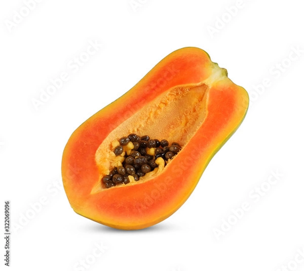 Obraz A half of ripe papaya fruit with seeds isolated on white background..